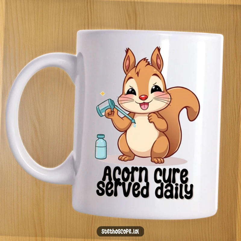 Funny Squirrel Doctor Mug: A happy squirrel administering pretend medicine, bringing a dose of humorous healthcare and fun.