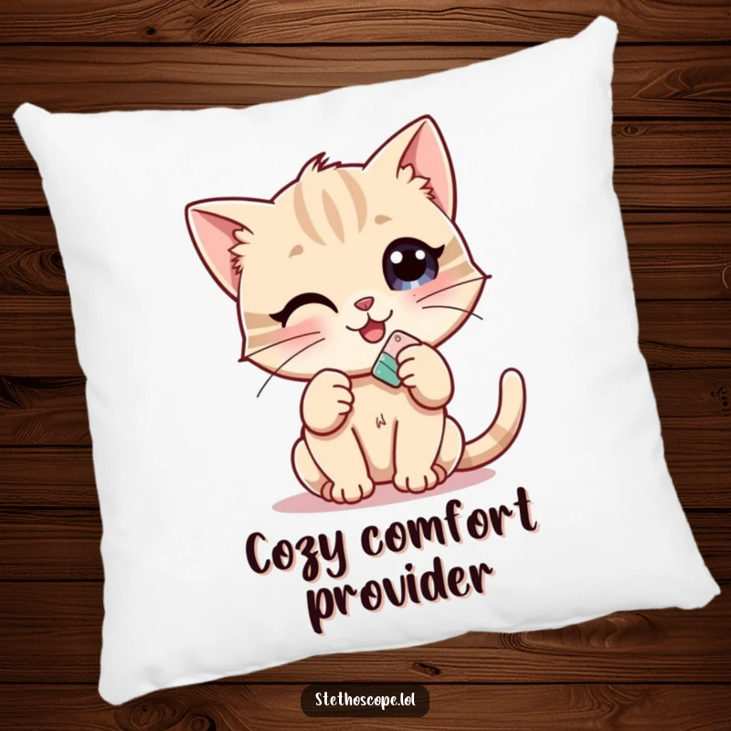 Funny Kitten Doctor Pillow: A cheerful kitten offering a tiny bandage, providing a soft and humorous decorative touch.