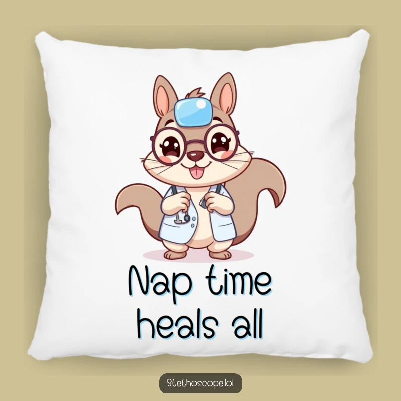 Funny Squirrel Doctor Pillow: Cozy Cheerful Medic Cushion, a Comfy Funny Gift