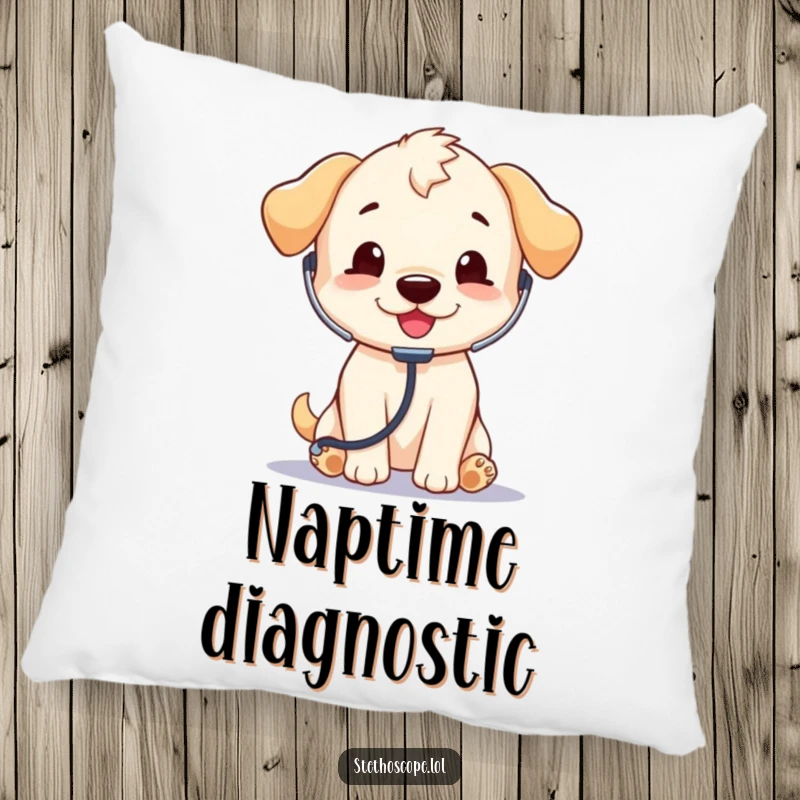 Funny Puppy Doctor Pillow: A happy puppy with a stethoscope, offering a soft and humorous decorative touch.