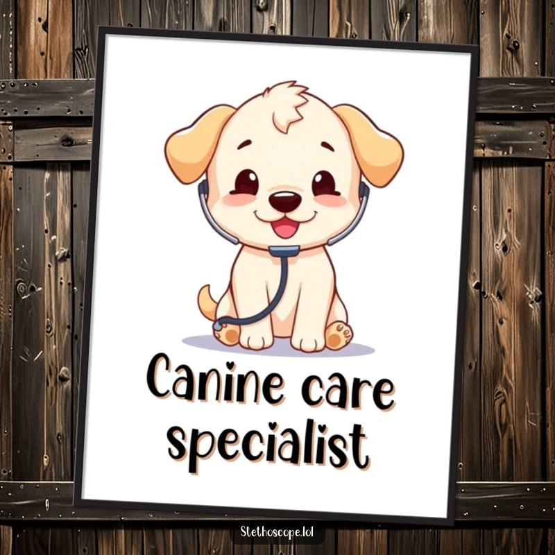 Funny Puppy Doctor Digital Art Print: A playful puppy with a stethoscope, ready to bring humorous cheer to any digital display.