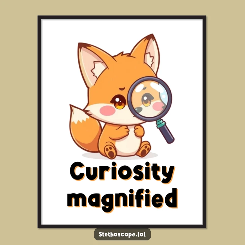 Funny Fox Magnifier Digital Art: Curious Decor and Perfect Funny Gift