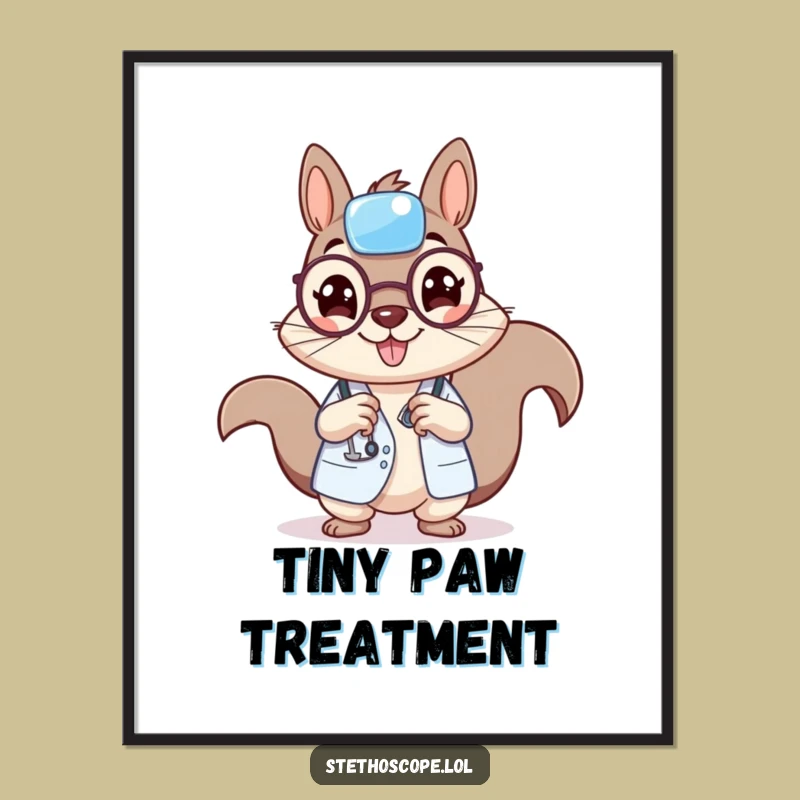 Funny Squirrel Doctor Digital Art: Cheerful Medic Downloadable Print, an Instant Funny Gift