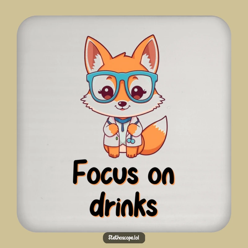 Funny Fox Doctor Glasses Coaster - Tabletop Whimsical Decor