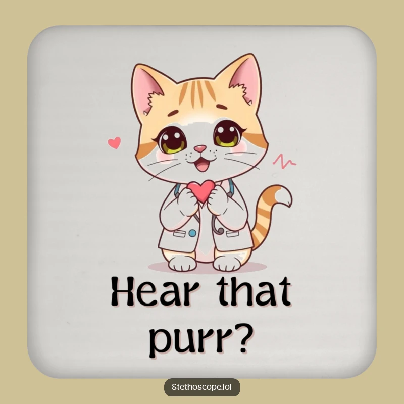 Funny Cat Doctor Drink Coaster: Curious Feline Protector, a Chic Funny Gift