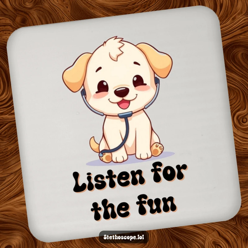 Funny Puppy Doctor Coasters: A playful puppy with a stethoscope, offering a humorous and protective surface for drinks.