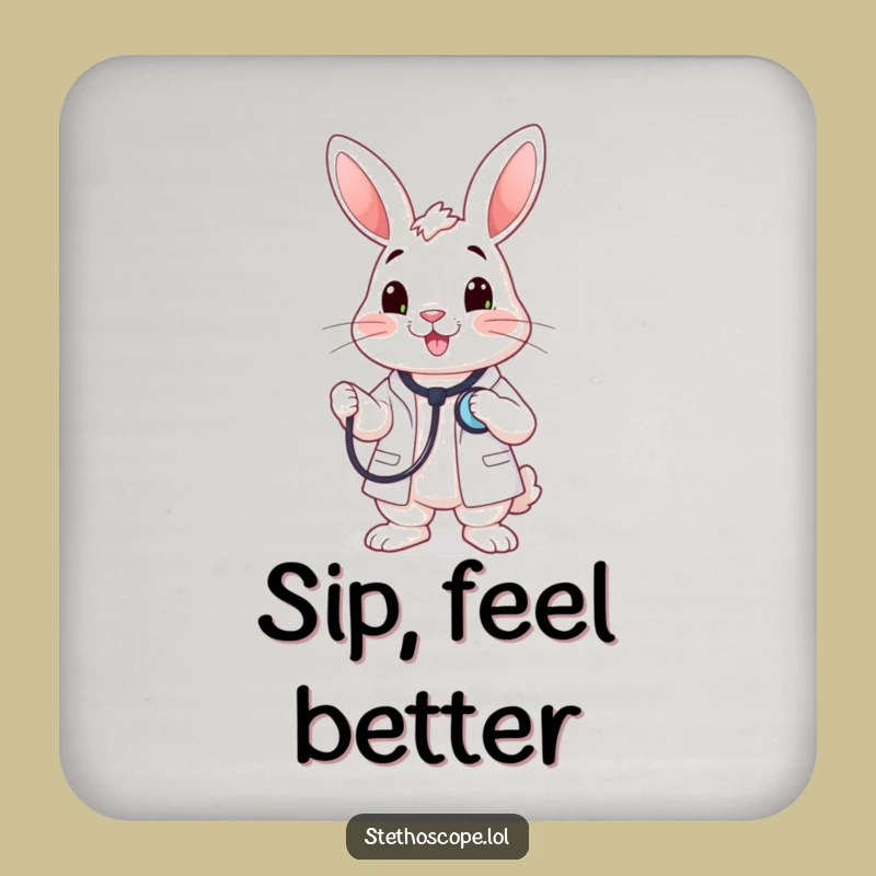 Funny Rabbit Doctor Stethoscope Coaster - Tabletop Medical Decor