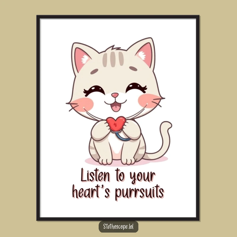 Free Printable Happy Cat Art: Funny Kitty Heartbeat Poster Art
