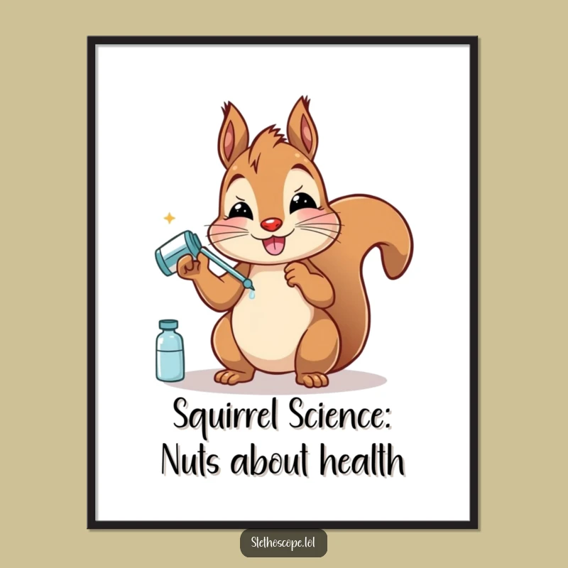 Funny Free Printable Squirrel Wall Art: Adorable Squirrel Giving Medicine
