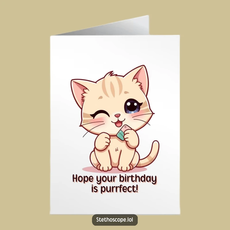 Free Printable Birthday Card: Funny Kitten Helper, Cute Bandage Greeting