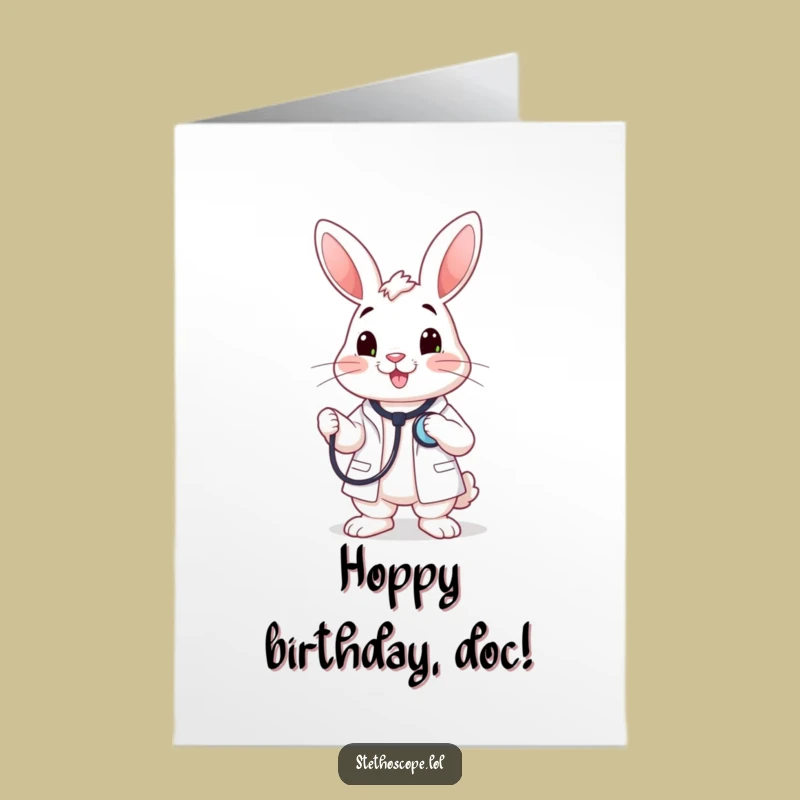 Free Printable Rabbit Doctor Birthday Card: Funny Stethoscope Downloadable Gift