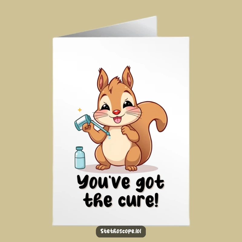 Free Printable Congrats Card: Funny Squirrel Doctor, Cheerful Health Greeting