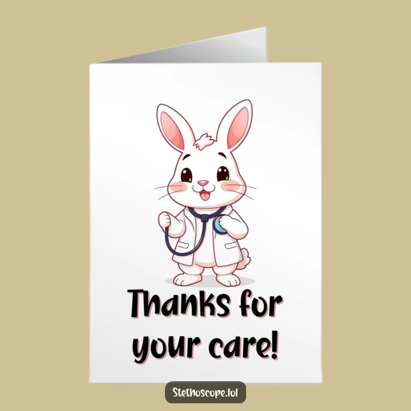 Free Printable Rabbit Doctor Thank You Card: Funny Stethoscope Gift