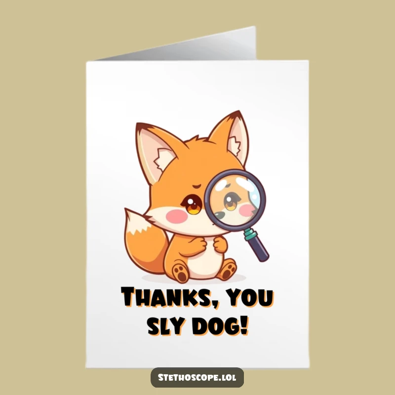 Free Printable Curious Fox Thank You Card: Playful Detective Appreciation Gift
